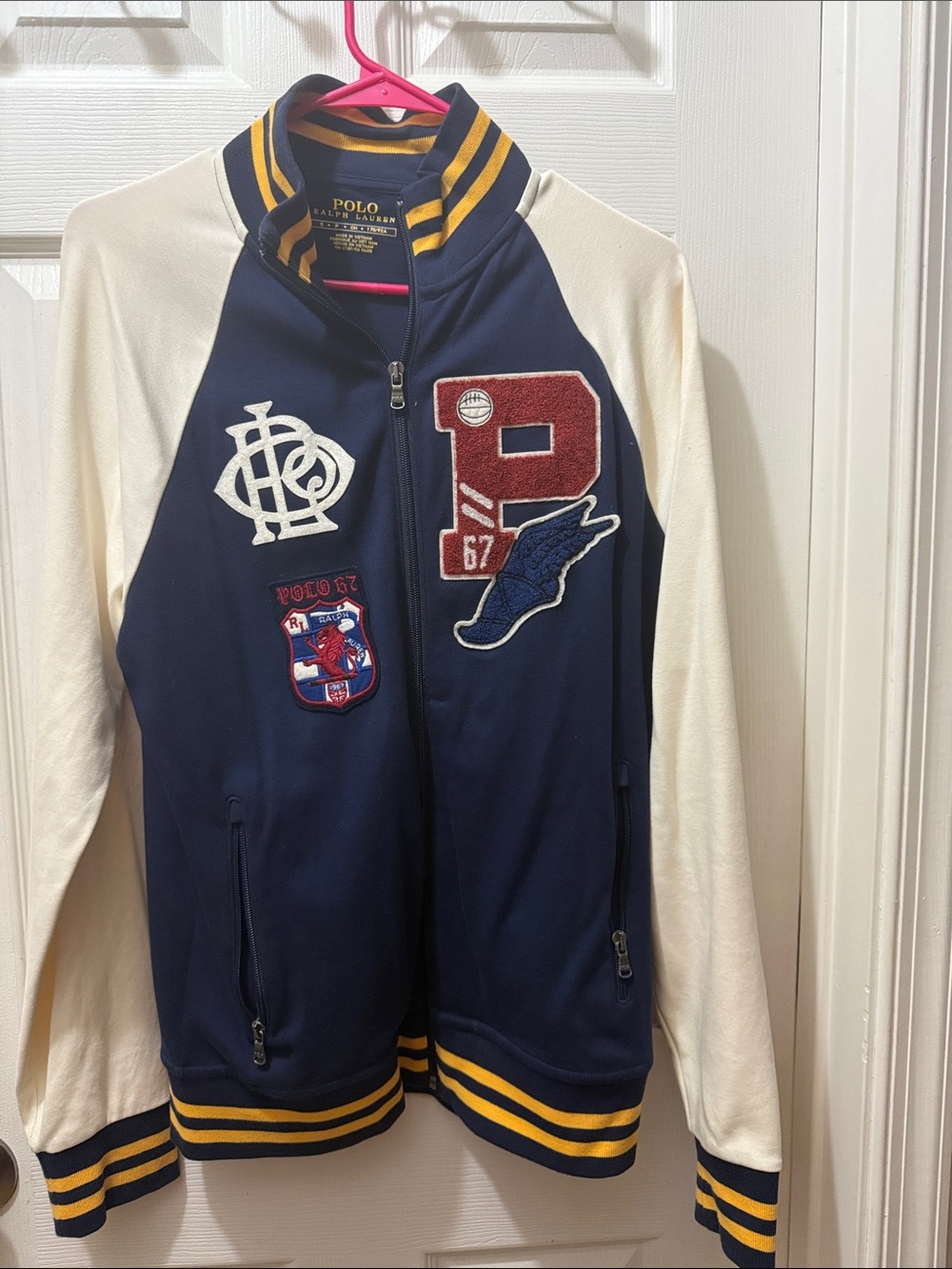 Polo by Ralph Lauren Navy & Cream Varsity-Style Patch Jacket
